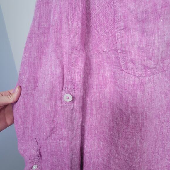 Talbots Popover Shirt Plus 3X Linen Long Sleeve Roll Tab 100% Linen Top Pink - Picture 4 of 12